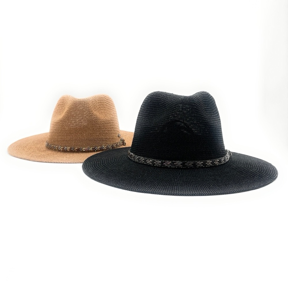 20. CC Panama Hat – Rhinestone & Bugle Bead Trim | Glam Wide Brim Sun Hat NWT